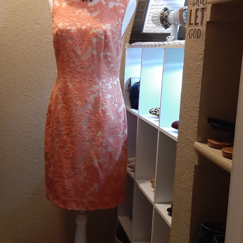 Peach fitted sleeveless dress